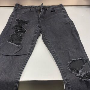 American Eagle next level stretch black ripped skinny jeans size 6 short